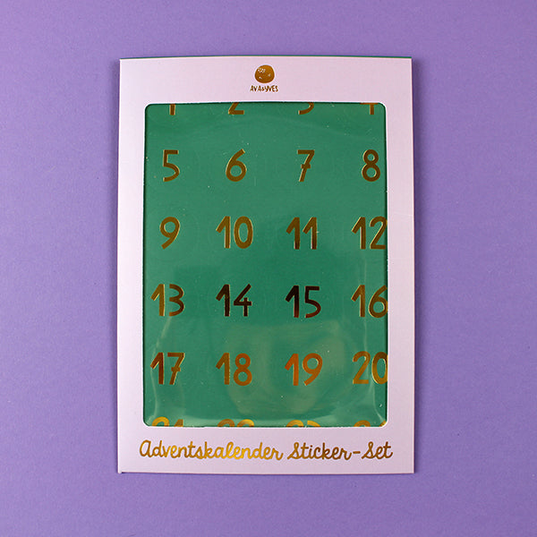 ava&yves - Adventskalender-Zahlensticker in Dunkelgrün mit Goldfolie, DIN A5 - Makimo - Smart Kids