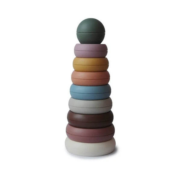 Mushie - Mushie Stapelturm „Ringtower“ Rustic – Stapelspiel aus Silikon