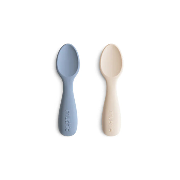 Mushie - Toddler Starter Spoons 2-Pack – Silikon Baby-Löffel Tradewinds/Shifting Sand