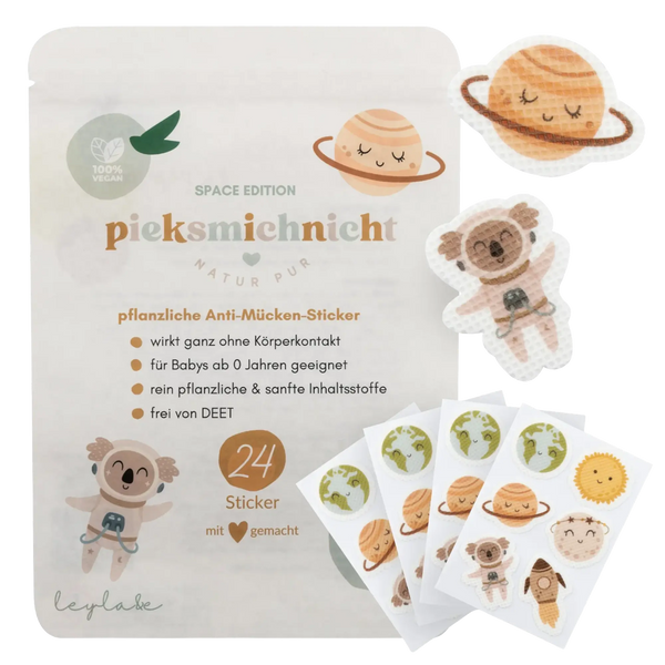 pieksmichnicht Space Edition - 24 Anti-Mücken-Sticker pflanzlich für Kinder
